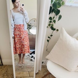 Loft | floral orange button down midi skirt